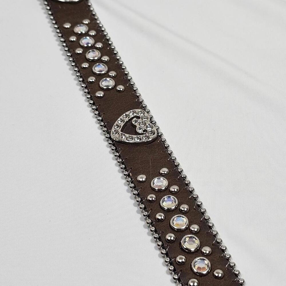 Nocona Cowgirl Western Brown/Rhinestone Heart Leather Belt Size 28 Bling - Picture 3 of 9